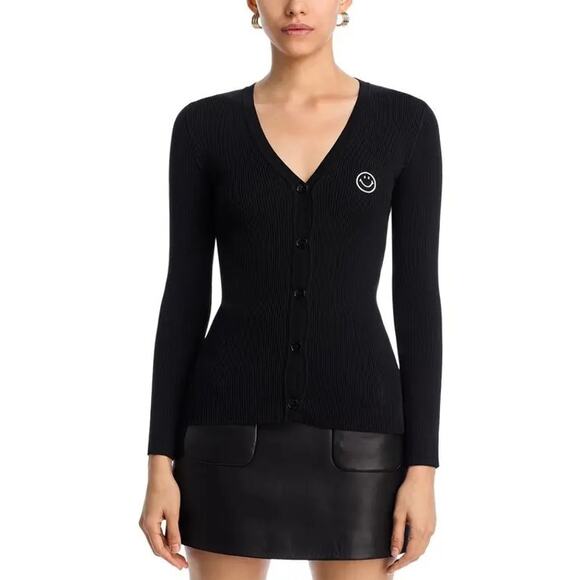 NWT Joshua Sanders Ribbed Smiley Logo Cardigan Sweater Black – Size S Italy - Picture 2 of 6